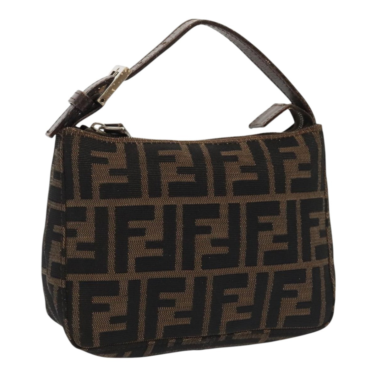 FENDI Zucca Canvas Hand Bag Brown Black Silver 92329