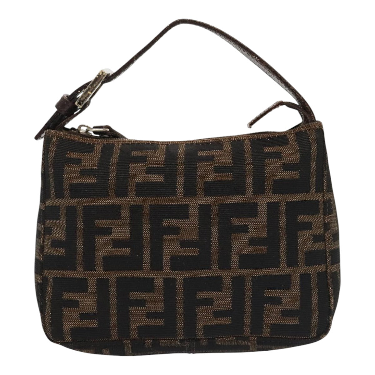 FENDI Zucca Canvas Hand Bag Brown Black Silver 92329