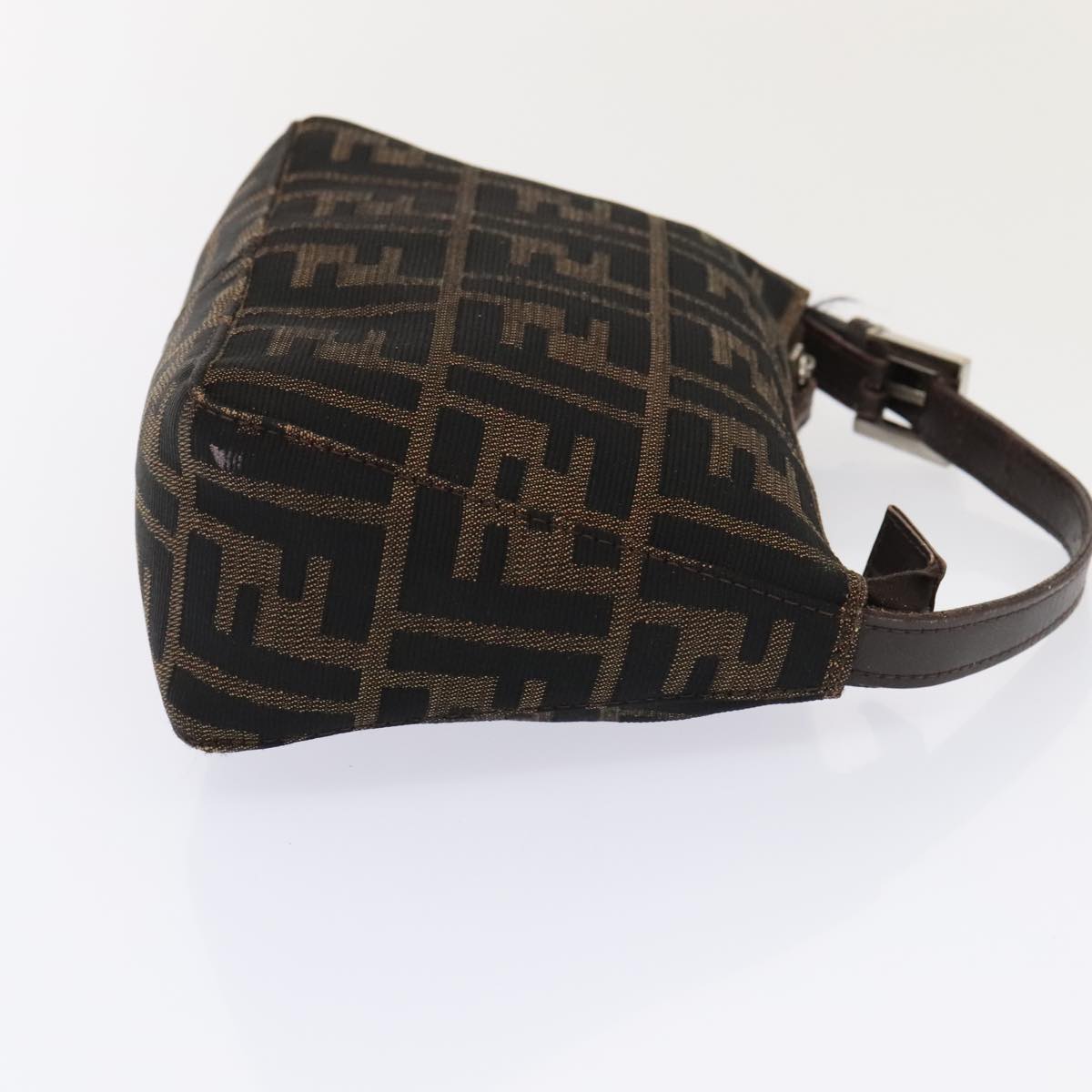 FENDI Zucca Canvas Hand Bag Brown Black Silver 92329