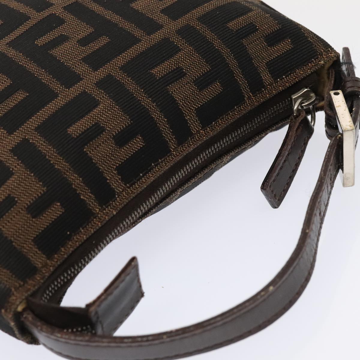 FENDI Zucca Canvas Hand Bag Brown Black Silver 92329