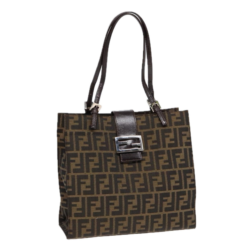 FENDI Zucca Canvas Mamma Tote Bag Brown Black Silver 92515