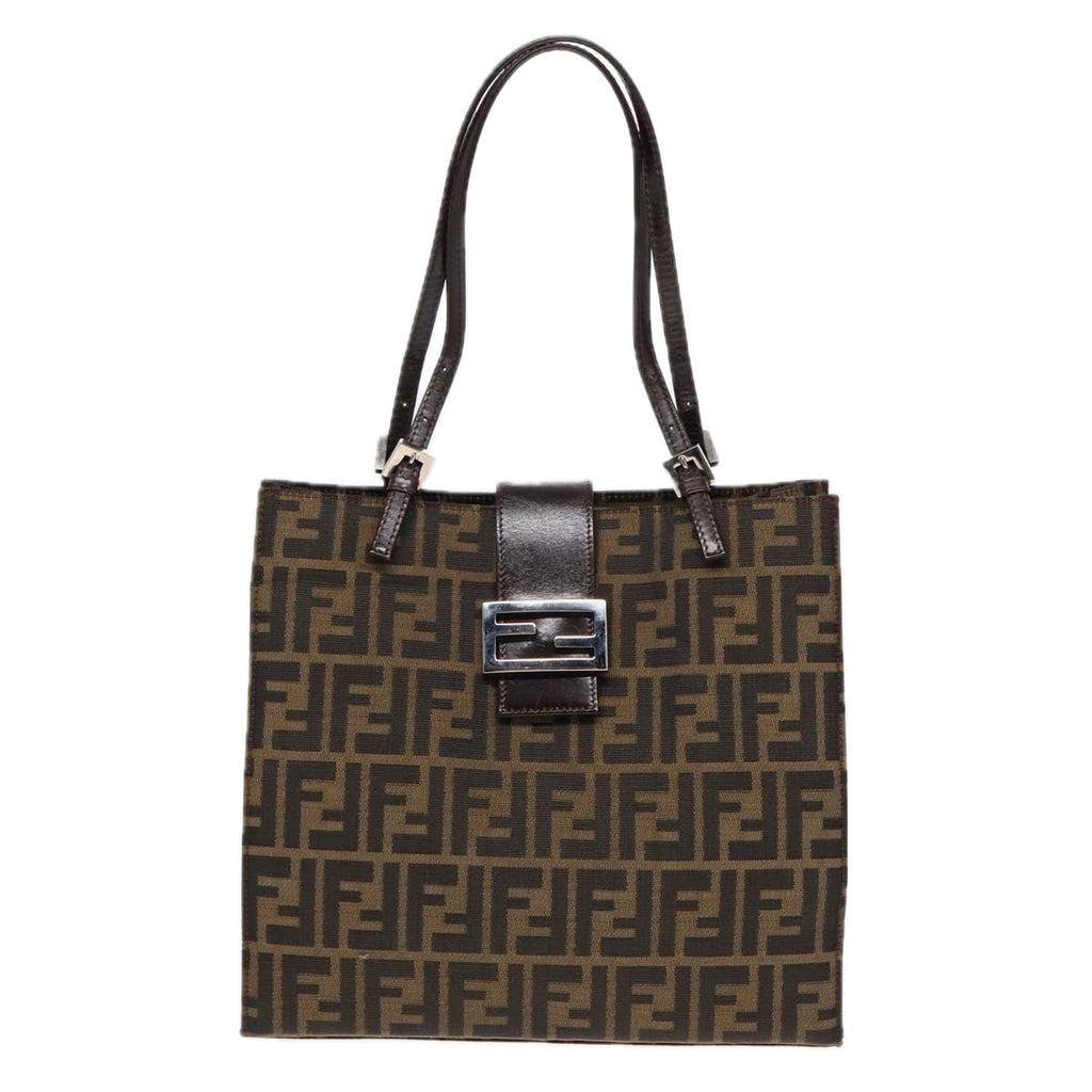 FENDI Zucca Canvas Mamma Tote Bag Brown Black Silver 92515