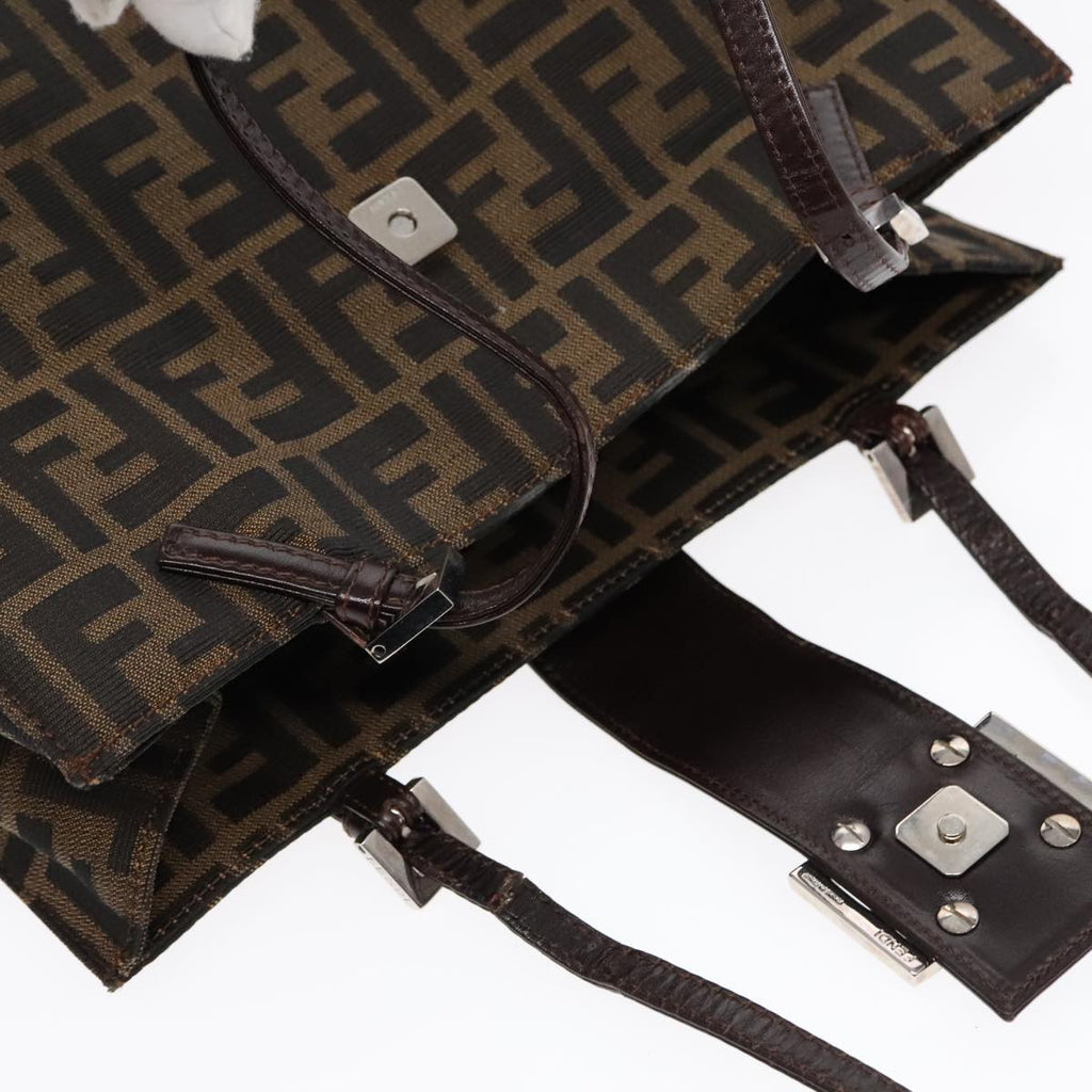 FENDI Zucca Canvas Mamma Tote Bag Brown Black Silver 92515