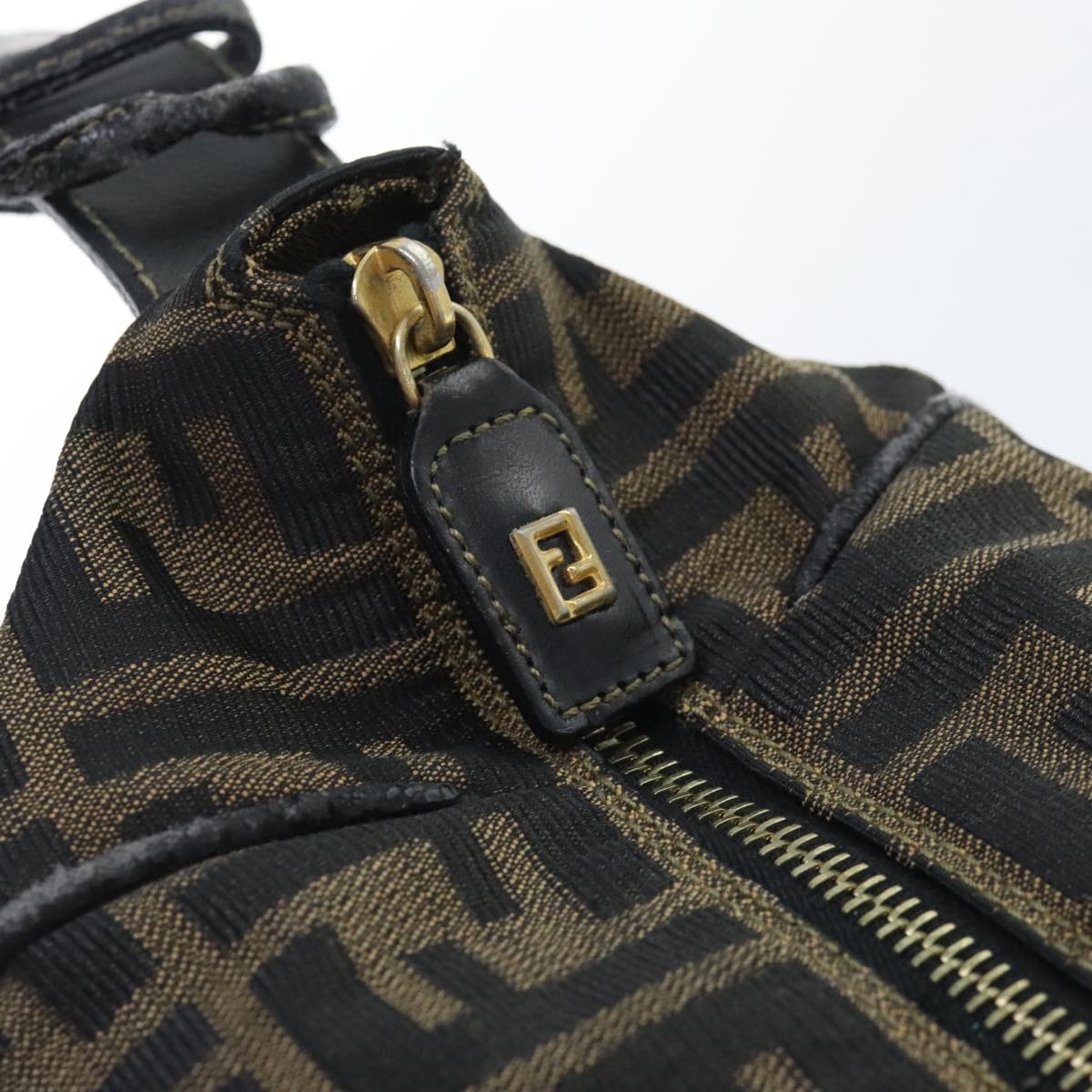 FENDI Zucca Canvas Vanity Pouch Brown Black gold 92526