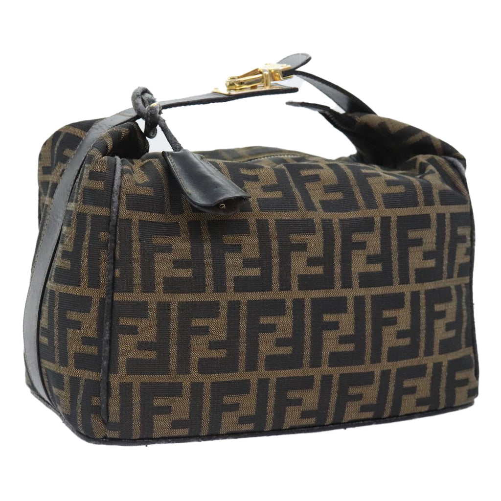 FENDI Zucca Canvas Vanity Pouch Brown Black gold 92526