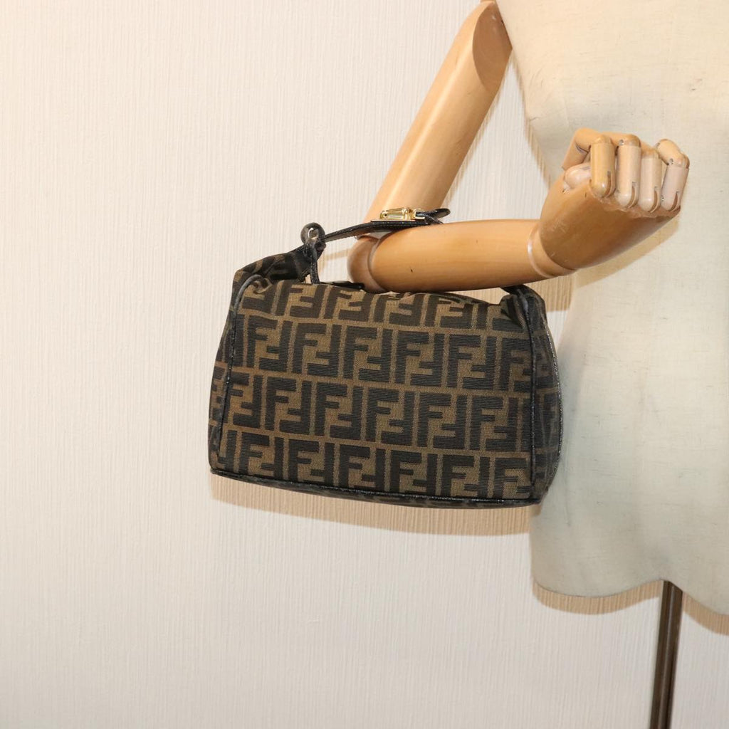 FENDI Zucca Canvas Vanity Pouch Brown Black gold 92526