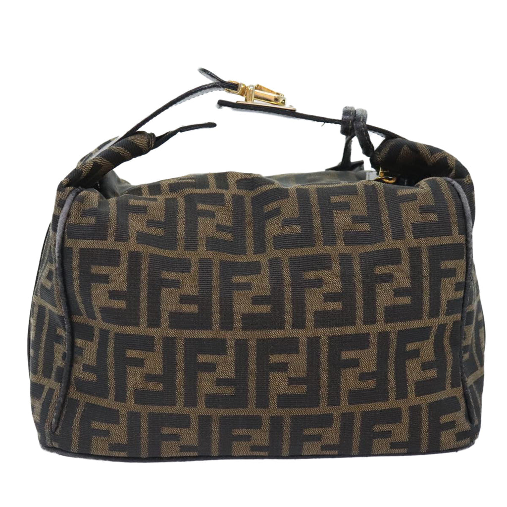 FENDI Zucca Canvas Vanity Pouch Brown Black gold 92526