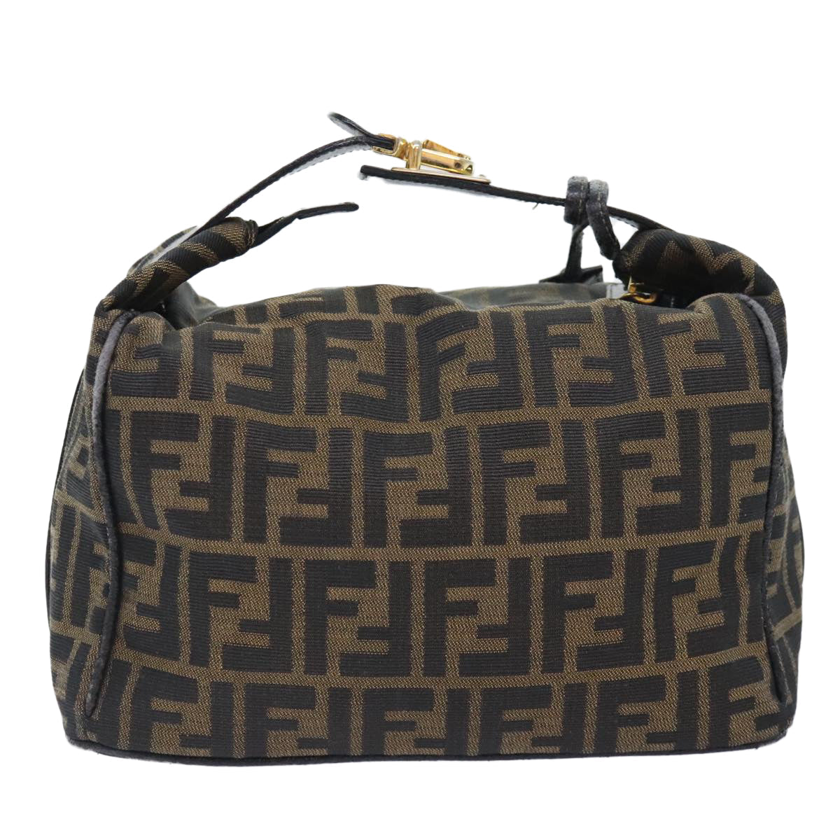 FENDI Zucca Canvas Vanity Pouch Brown Black gold 92526