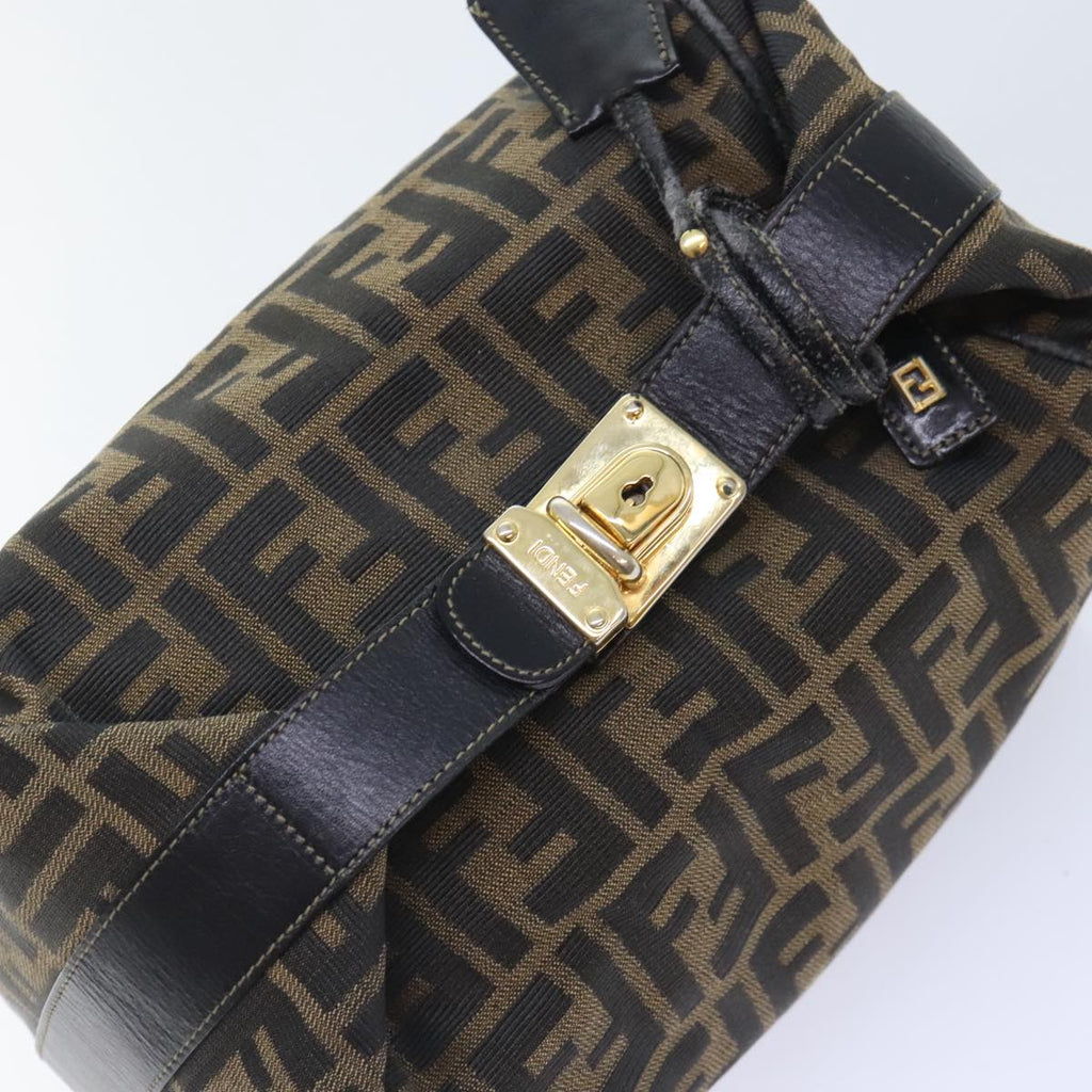FENDI Zucca Canvas Vanity Pouch Brown Black gold 92526
