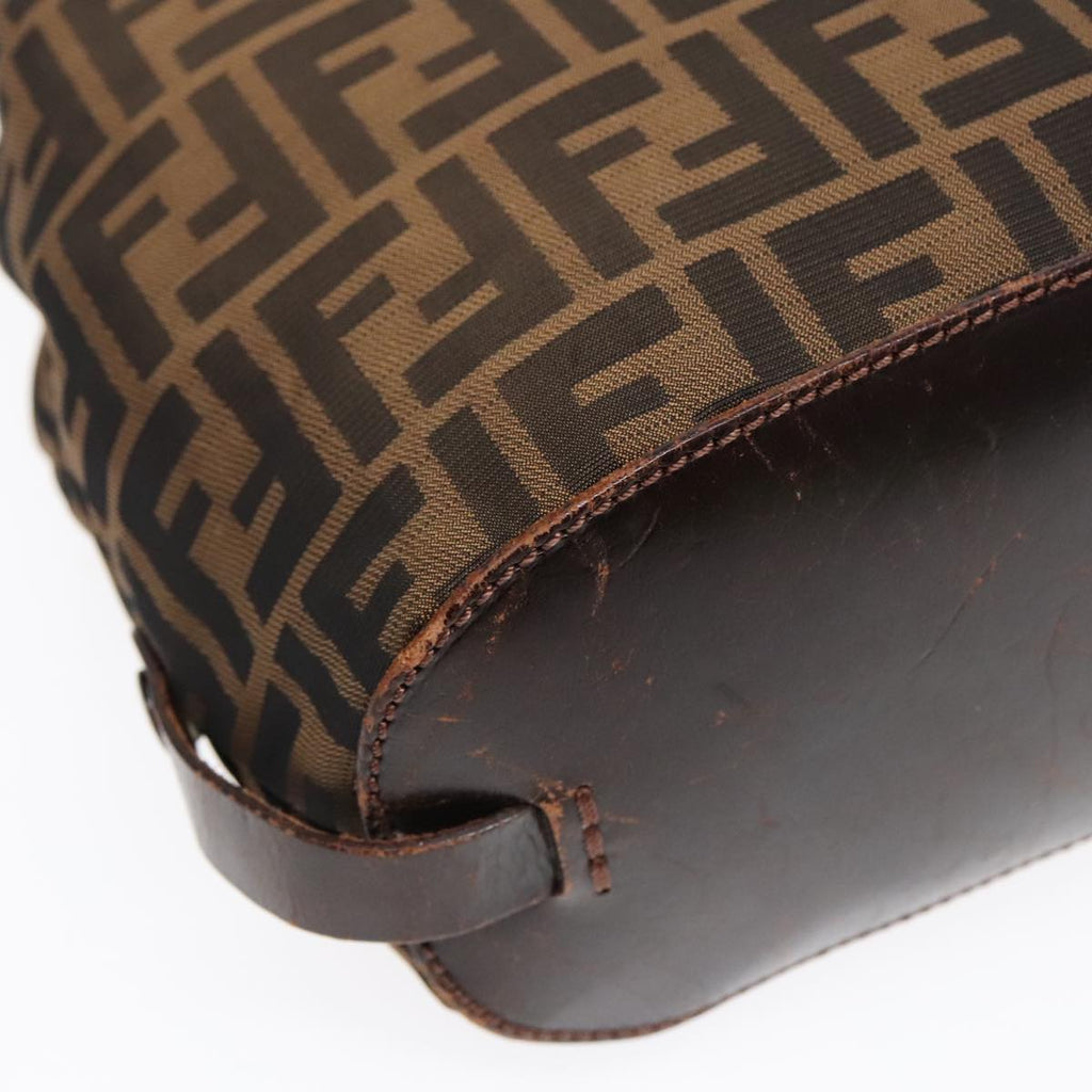 FENDI Zucca Canvas Hand Bag Brown Black Silver 92553