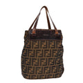FENDI Zucca Canvas Hand Bag Brown Black Silver 92553