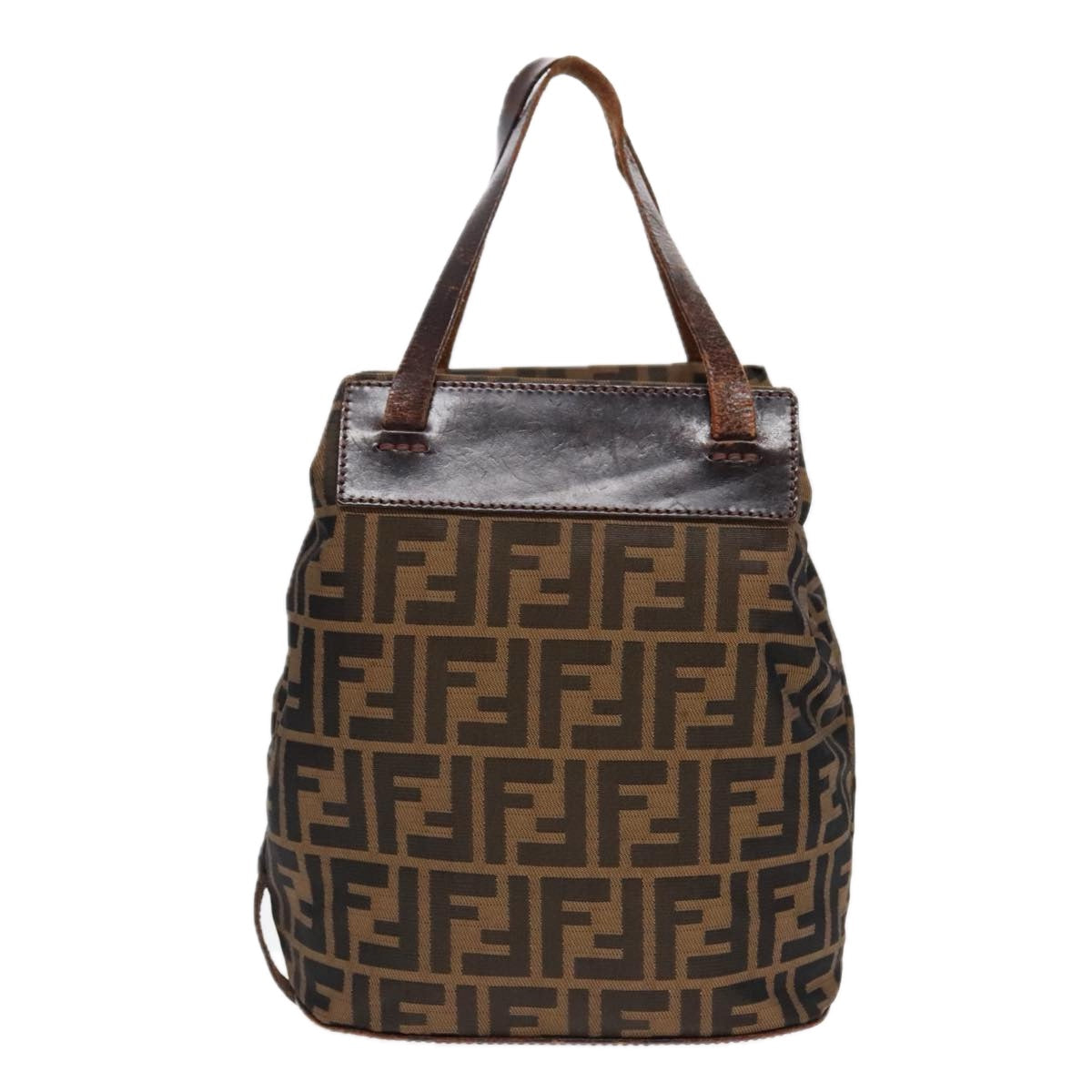 FENDI Zucca Canvas Hand Bag Brown Black Silver 92553