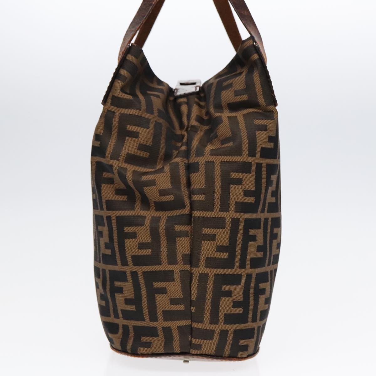 FENDI Zucca Canvas Hand Bag Brown Black Silver 92553