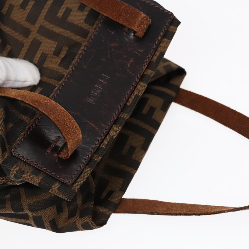 FENDI Zucca Canvas Hand Bag Brown Black Silver 92553