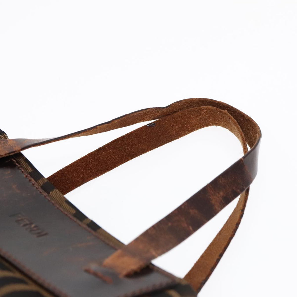FENDI Zucca Canvas Hand Bag Brown Black Silver 92553