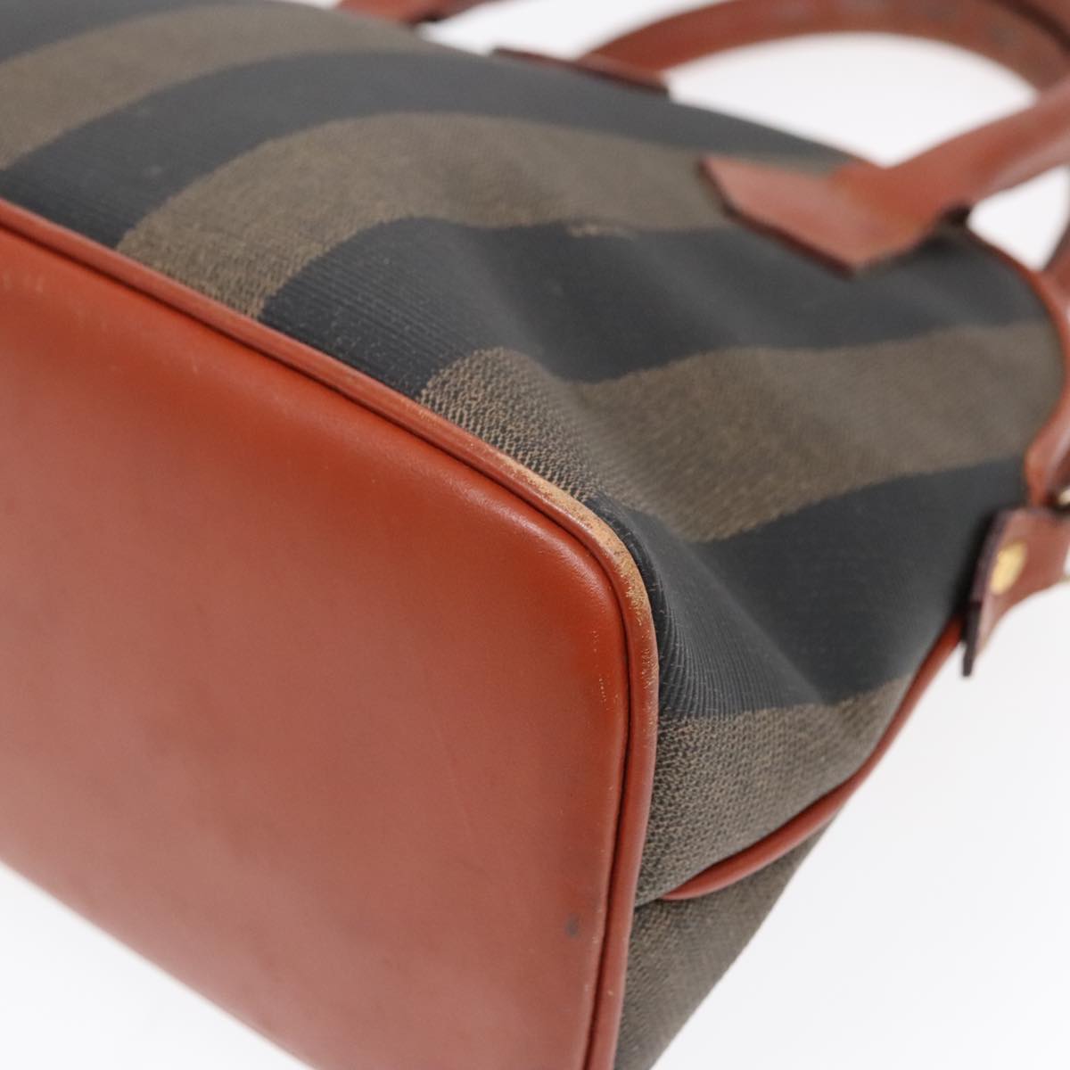 FENDI Pecan Canvas Hand Bag Brown Black Gold 92554