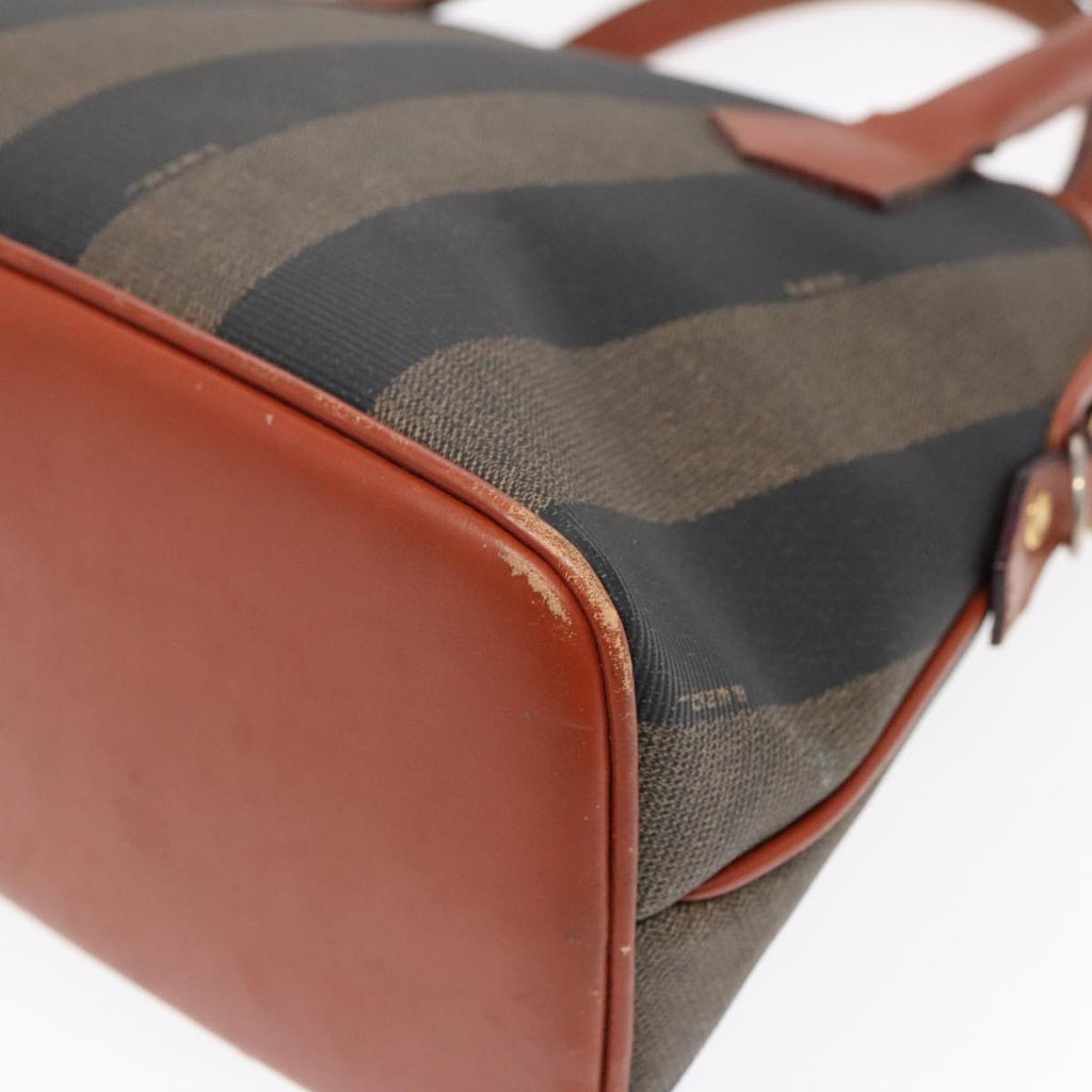 FENDI Pecan Canvas Hand Bag Brown Black Gold 92554