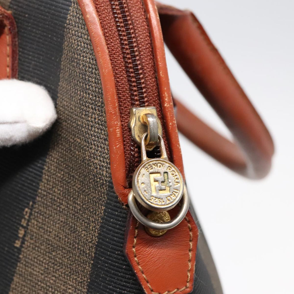 FENDI Pecan Canvas Hand Bag Brown Black Gold 92554
