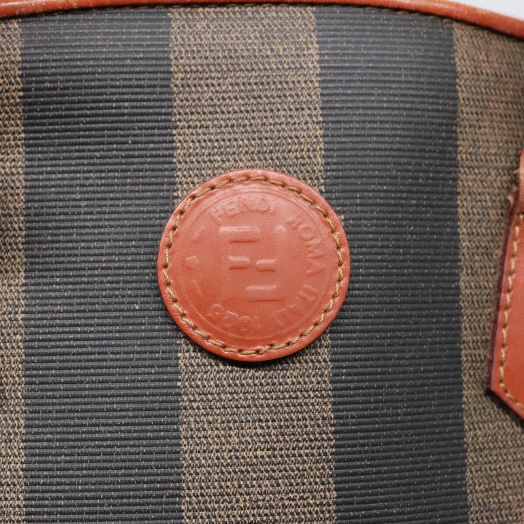 FENDI Pecan Canvas Hand Bag Brown Black Gold 92554