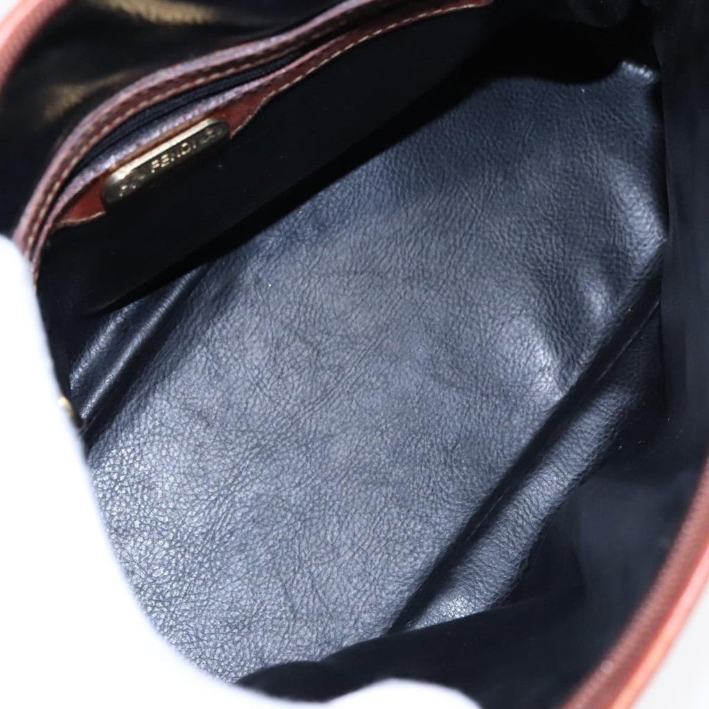 FENDI Pecan Canvas Hand Bag Brown Black Gold 92554