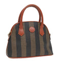FENDI Pecan Canvas Hand Bag Brown Black Gold 92554