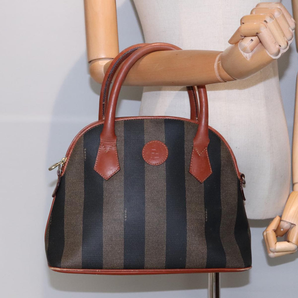 FENDI Pecan Canvas Hand Bag Brown Black Gold 92554