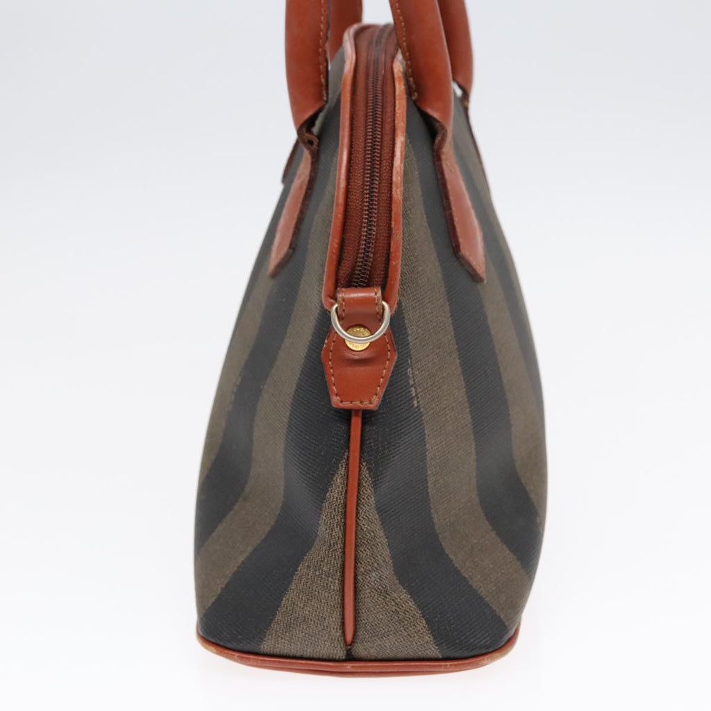 FENDI Pecan Canvas Hand Bag Brown Black Gold 92554