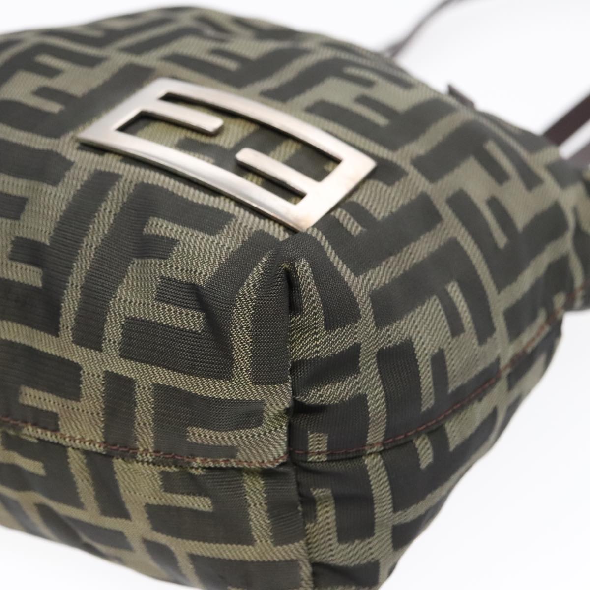 FENDI Hand Bag Zucca Canvas Brown Black Silver 92555