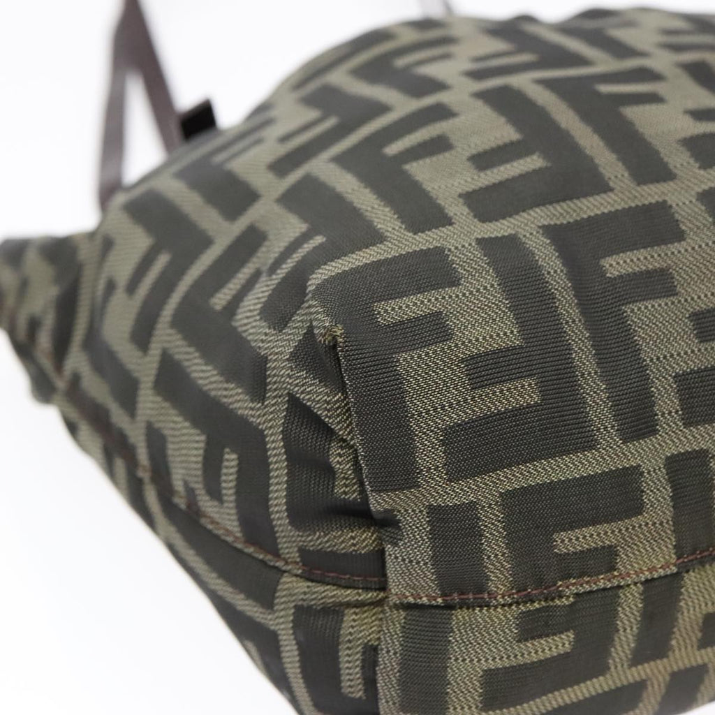 FENDI Hand Bag Zucca Canvas Brown Black Silver 92555