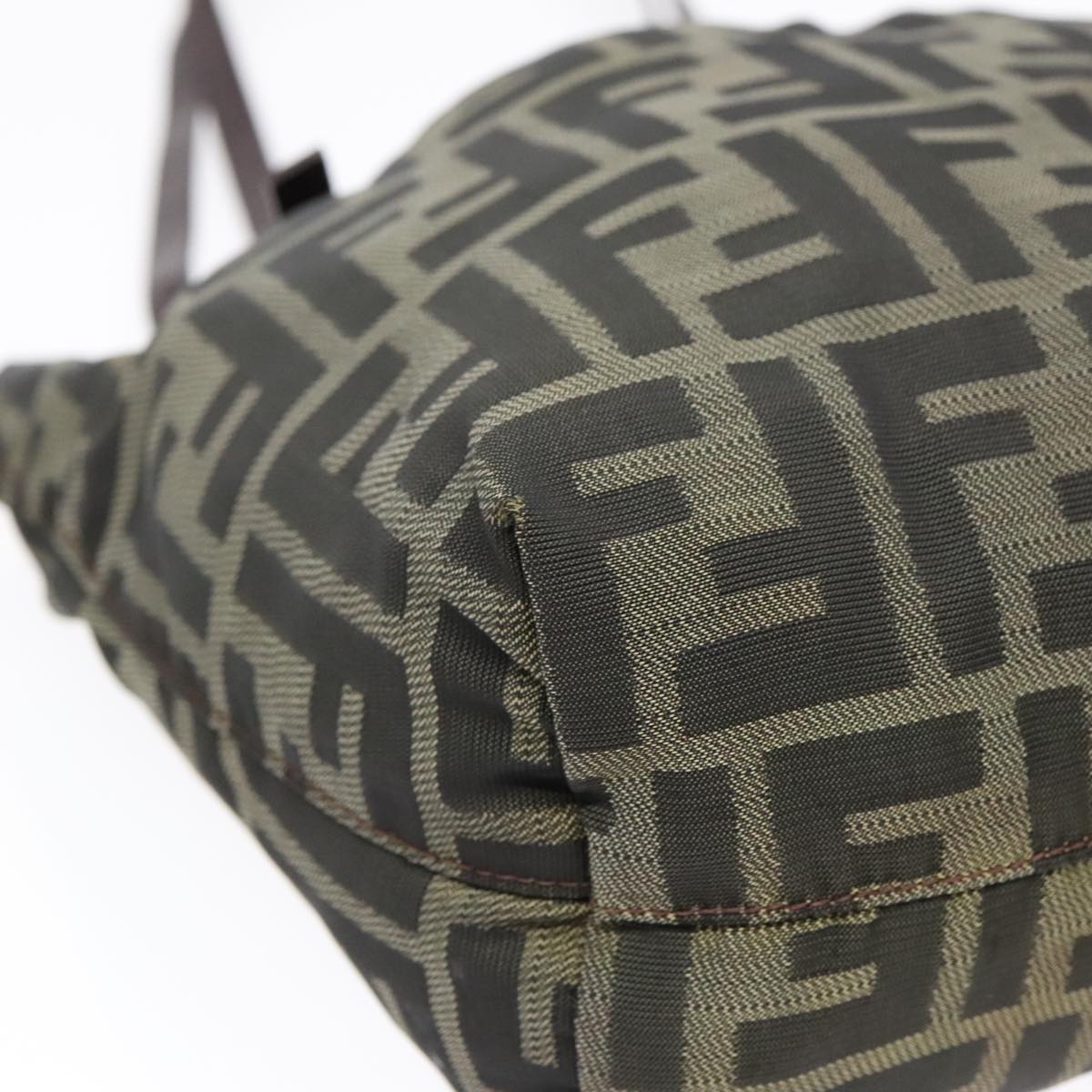FENDI Hand Bag Zucca Canvas Brown Black Silver 92555