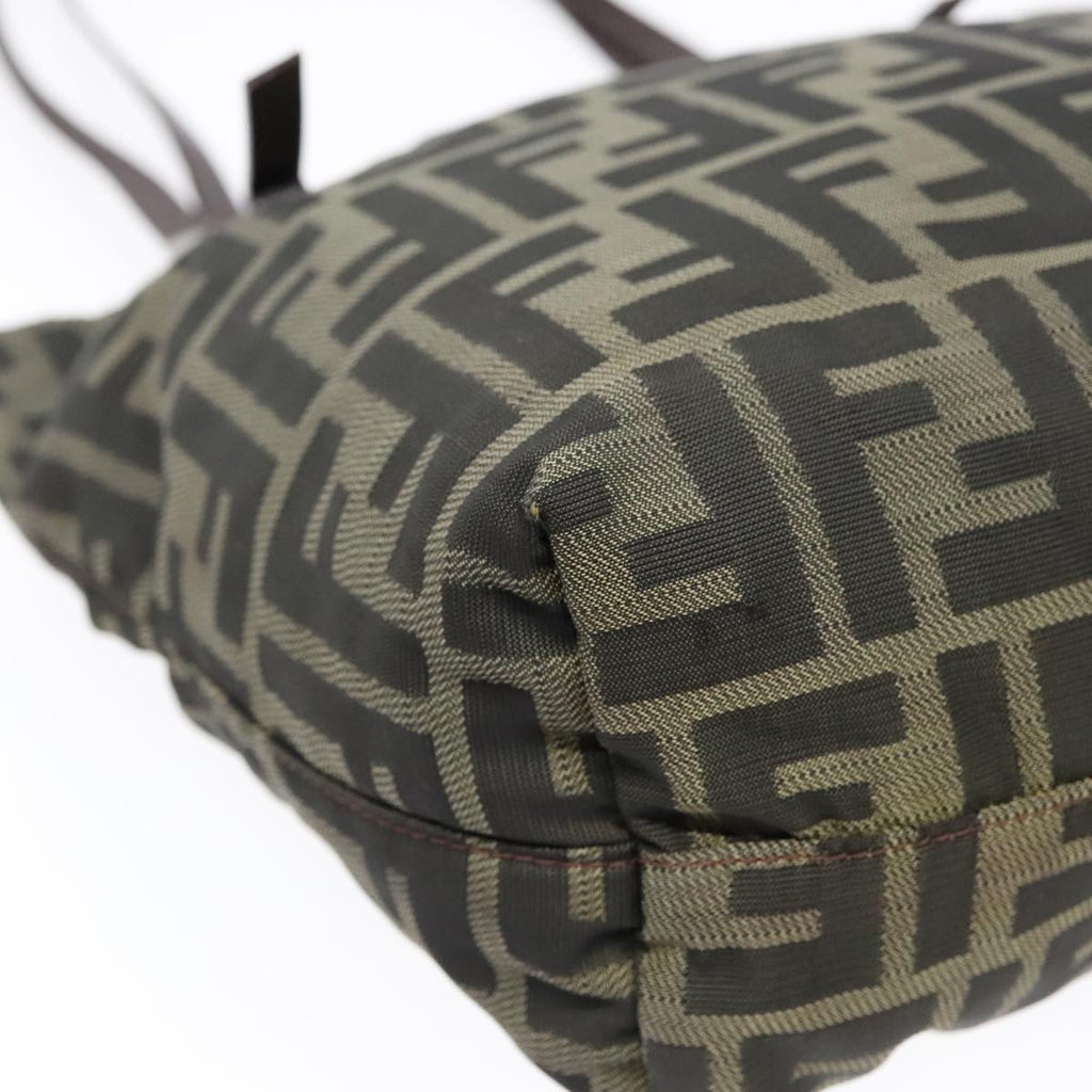 FENDI Hand Bag Zucca Canvas Brown Black Silver 92555