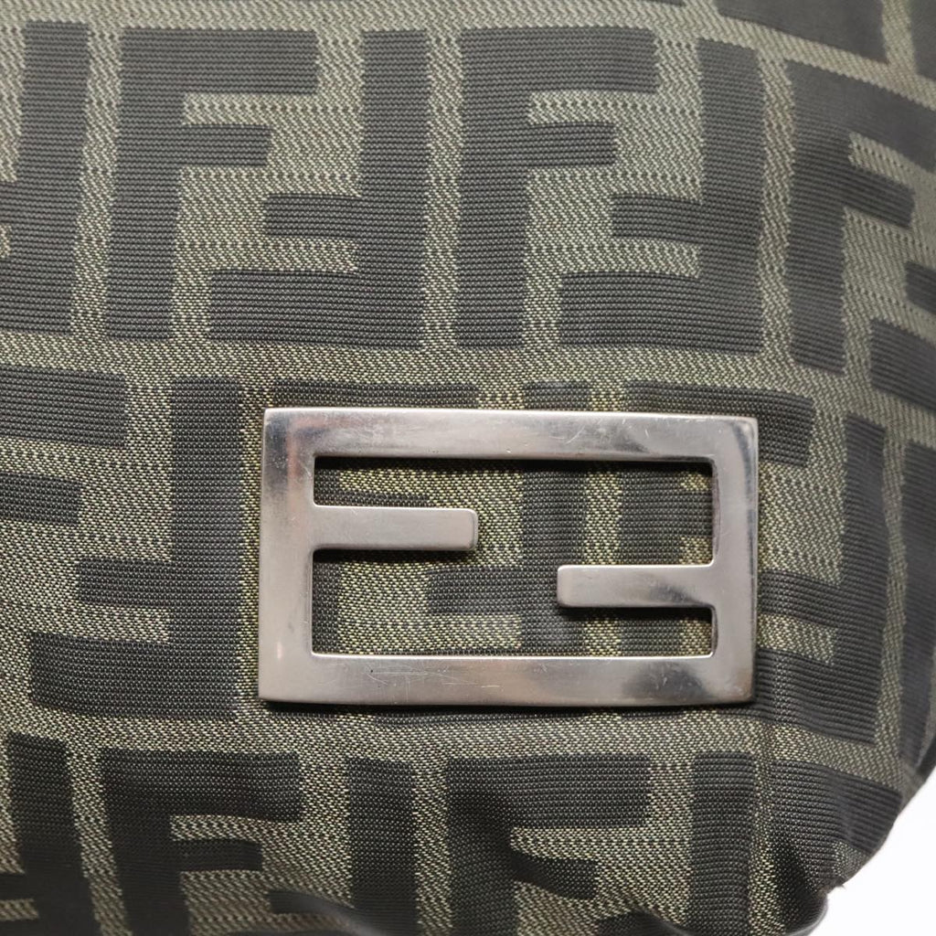 FENDI Hand Bag Zucca Canvas Brown Black Silver 92555