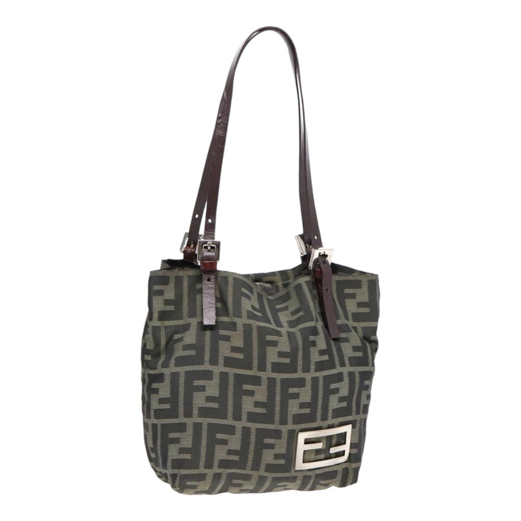 FENDI Hand Bag Zucca Canvas Brown Black Silver 92555