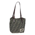 FENDI Hand Bag Zucca Canvas Brown Black Silver 92555