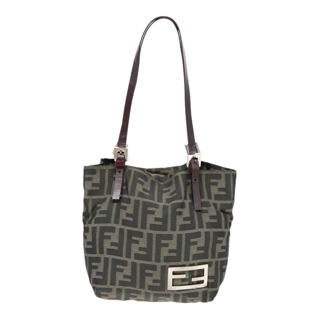 FENDI Hand Bag Zucca Canvas Brown Black Silver 92555