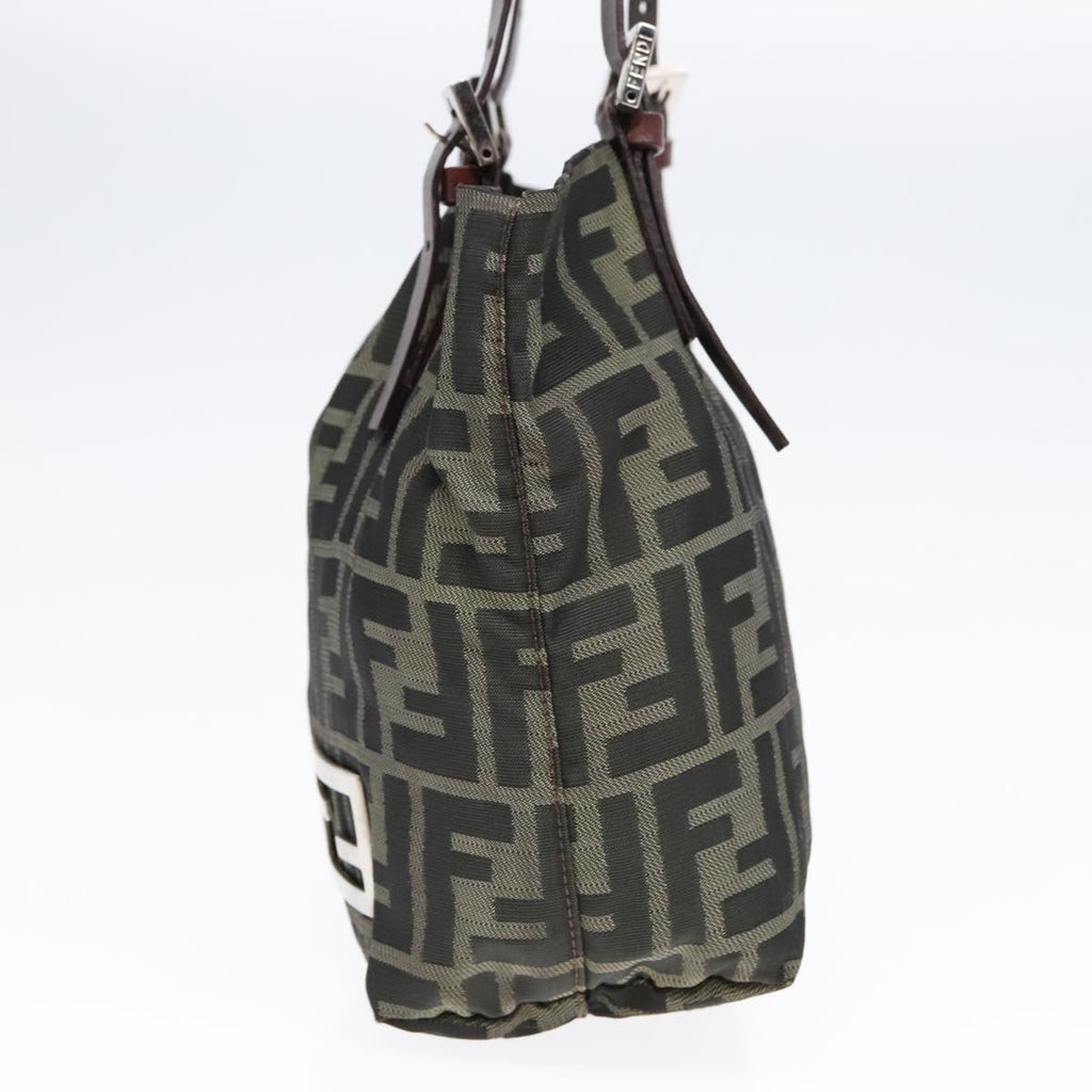 FENDI Hand Bag Zucca Canvas Brown Black Silver 92555