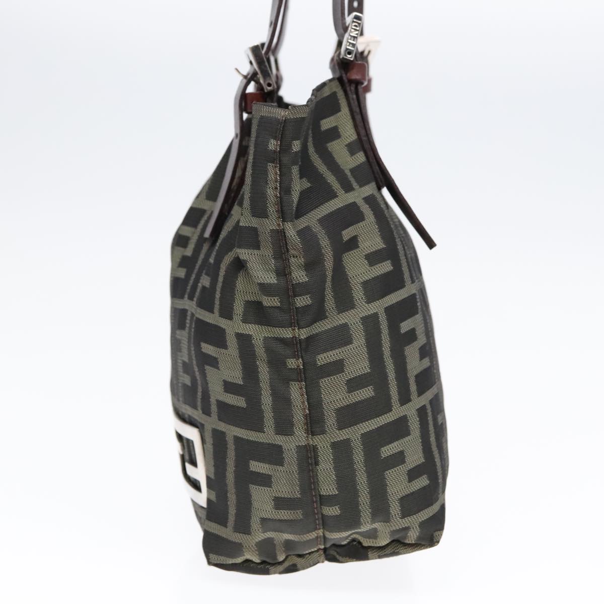 FENDI Hand Bag Zucca Canvas Brown Black Silver 92555