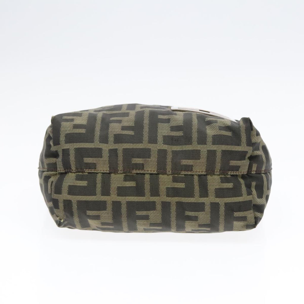 FENDI Hand Bag Zucca Canvas Brown Black Silver 92555
