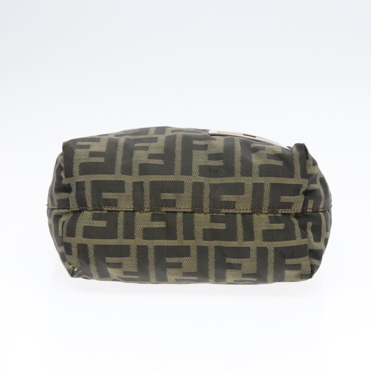 FENDI Hand Bag Zucca Canvas Brown Black Silver 92555