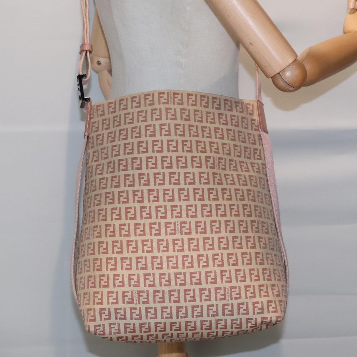 FENDI Zucchino Canvas Shoulder Bag Beige 92675