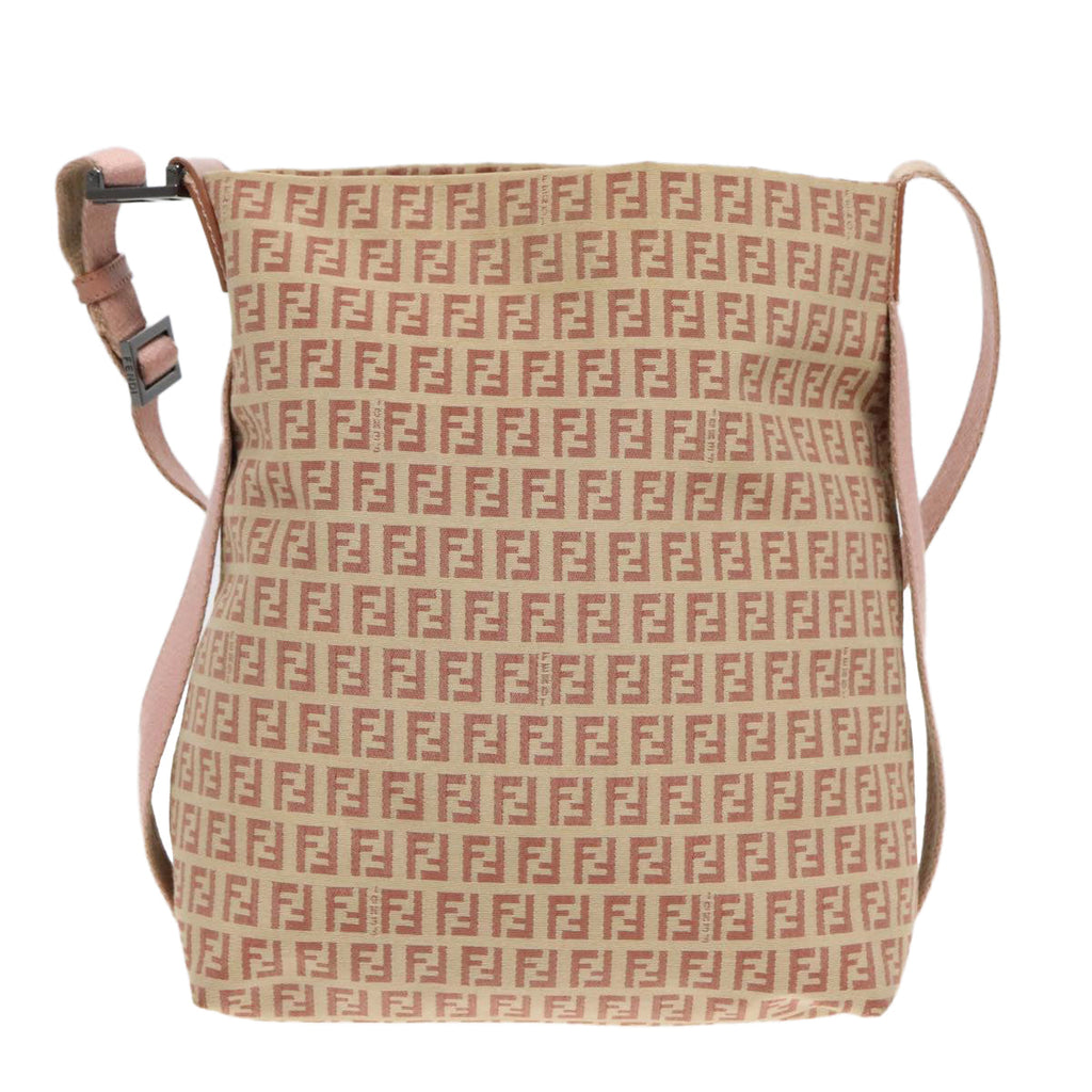 FENDI Zucchino Canvas Shoulder Bag Beige 92675