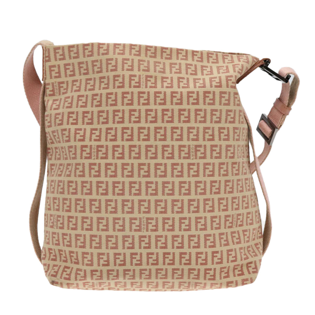 FENDI Zucchino Canvas Shoulder Bag Beige 92675