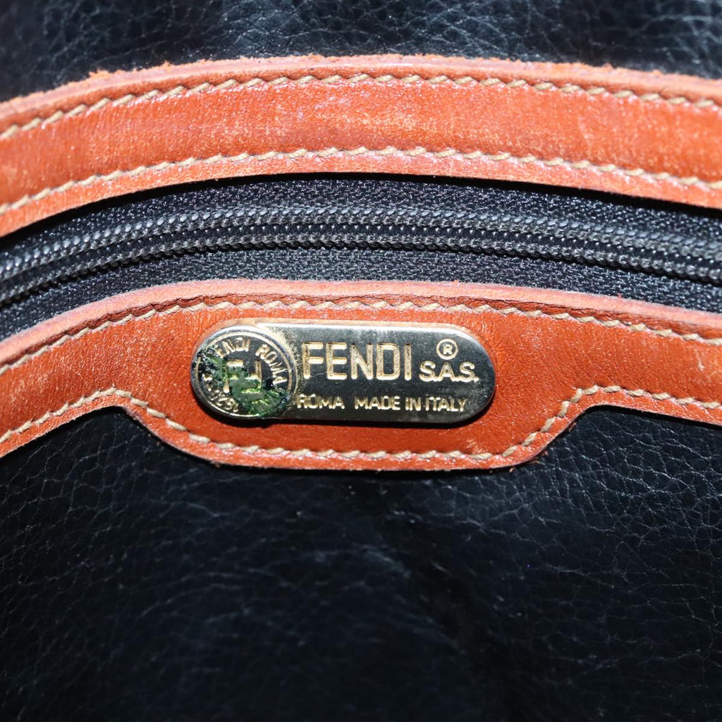 FENDI Pecan Canvas Hand Bag Brown Black gold 92679