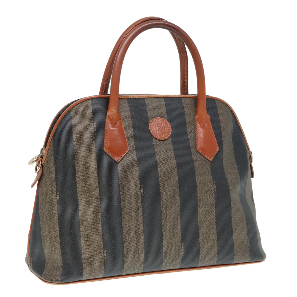 FENDI Pecan Canvas Hand Bag Brown Black gold 92679
