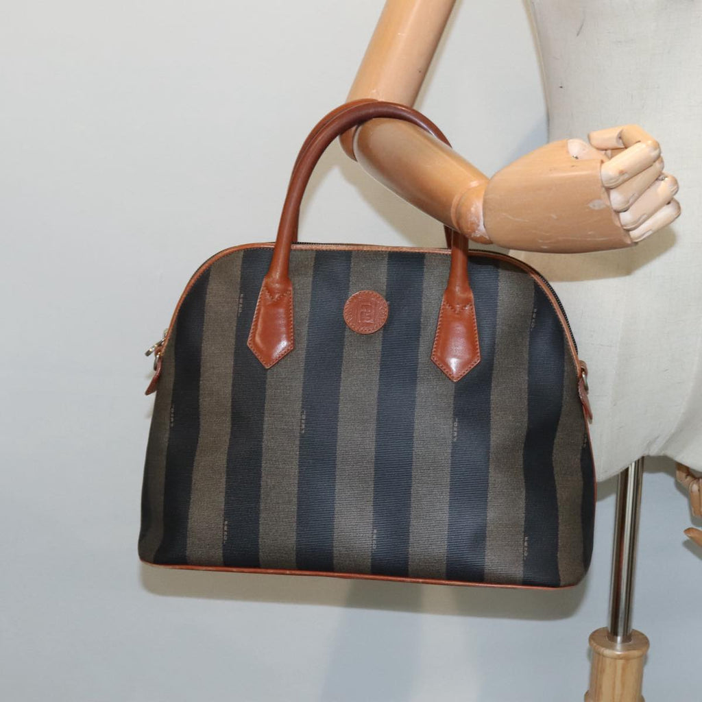 FENDI Pecan Canvas Hand Bag Brown Black gold 92679