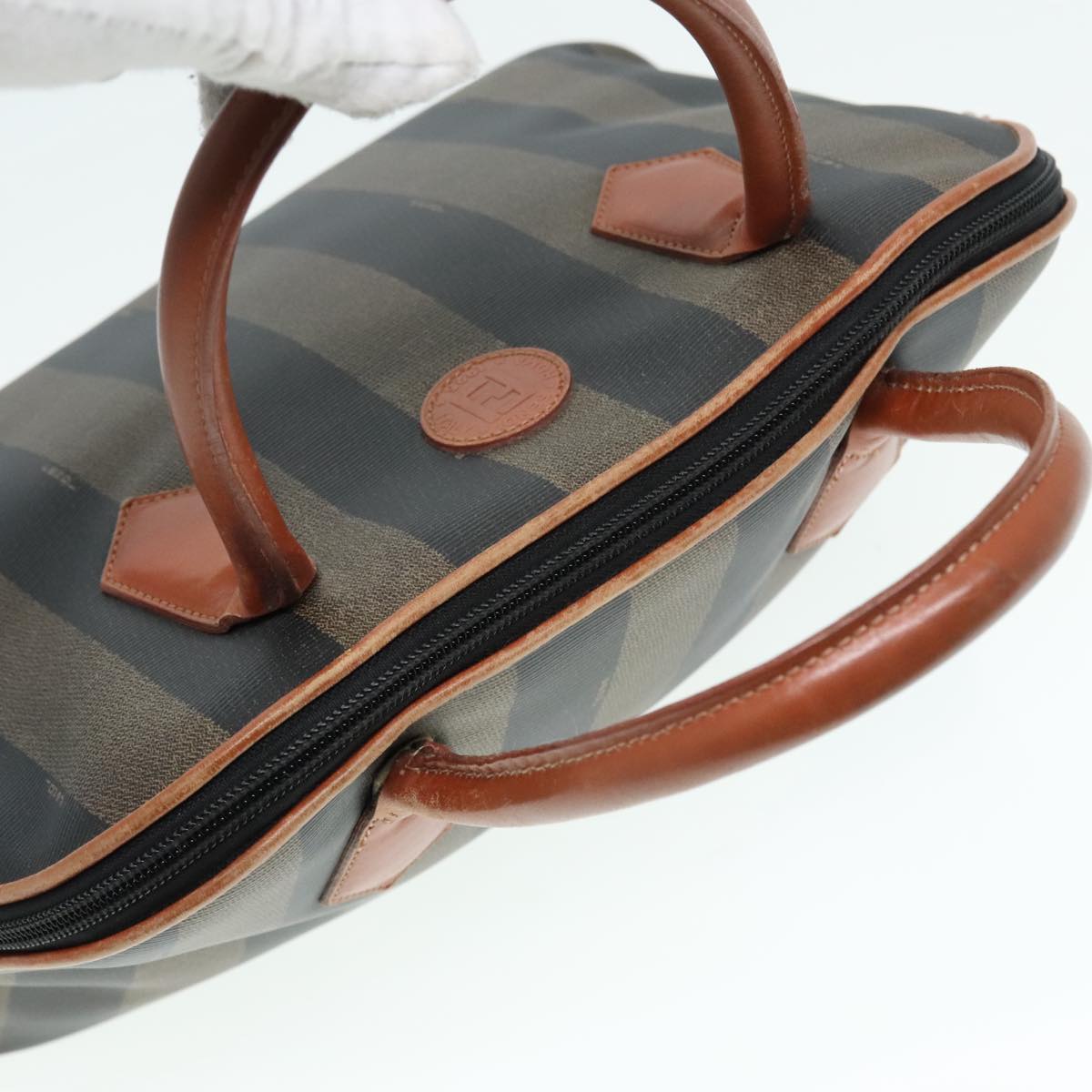 FENDI Pecan Canvas Hand Bag Brown Black gold 92679