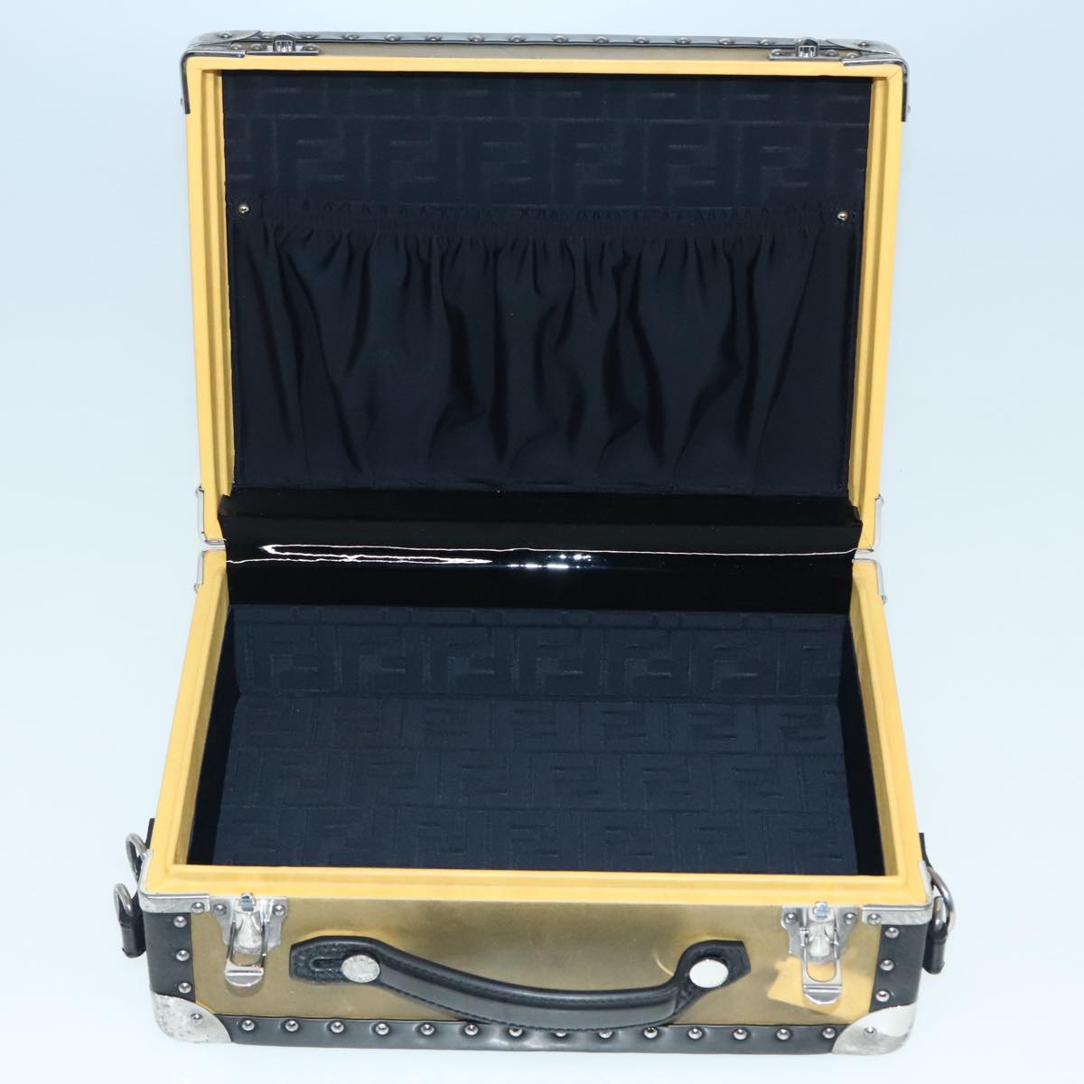 FENDI Trunk Case Leather Yellow Silver 92687