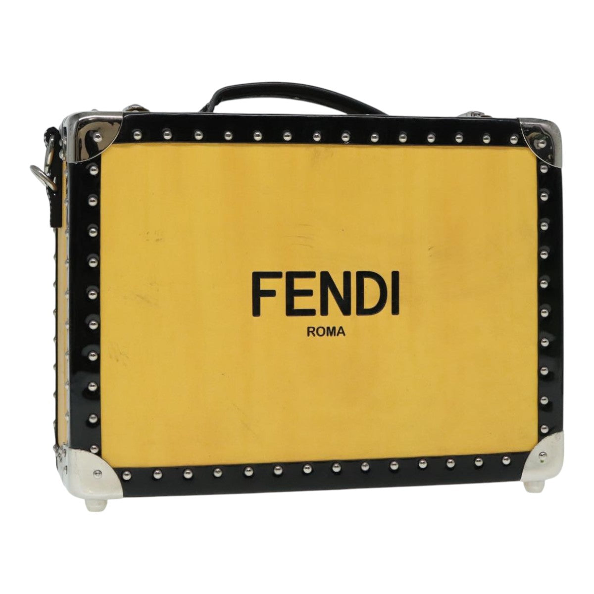 FENDI Trunk Case Leather Yellow Silver 92687
