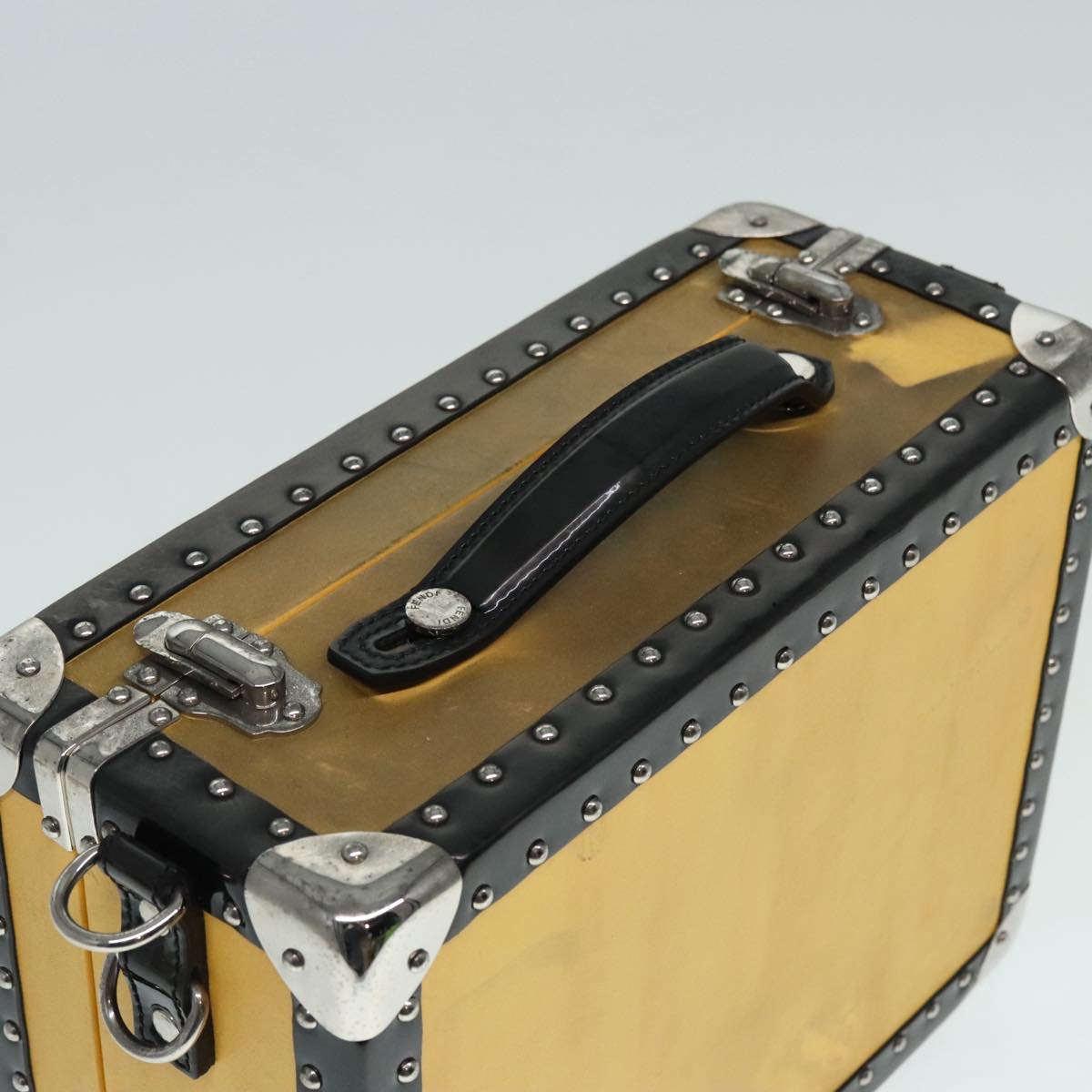 FENDI Trunk Case Leather Yellow Silver 92687