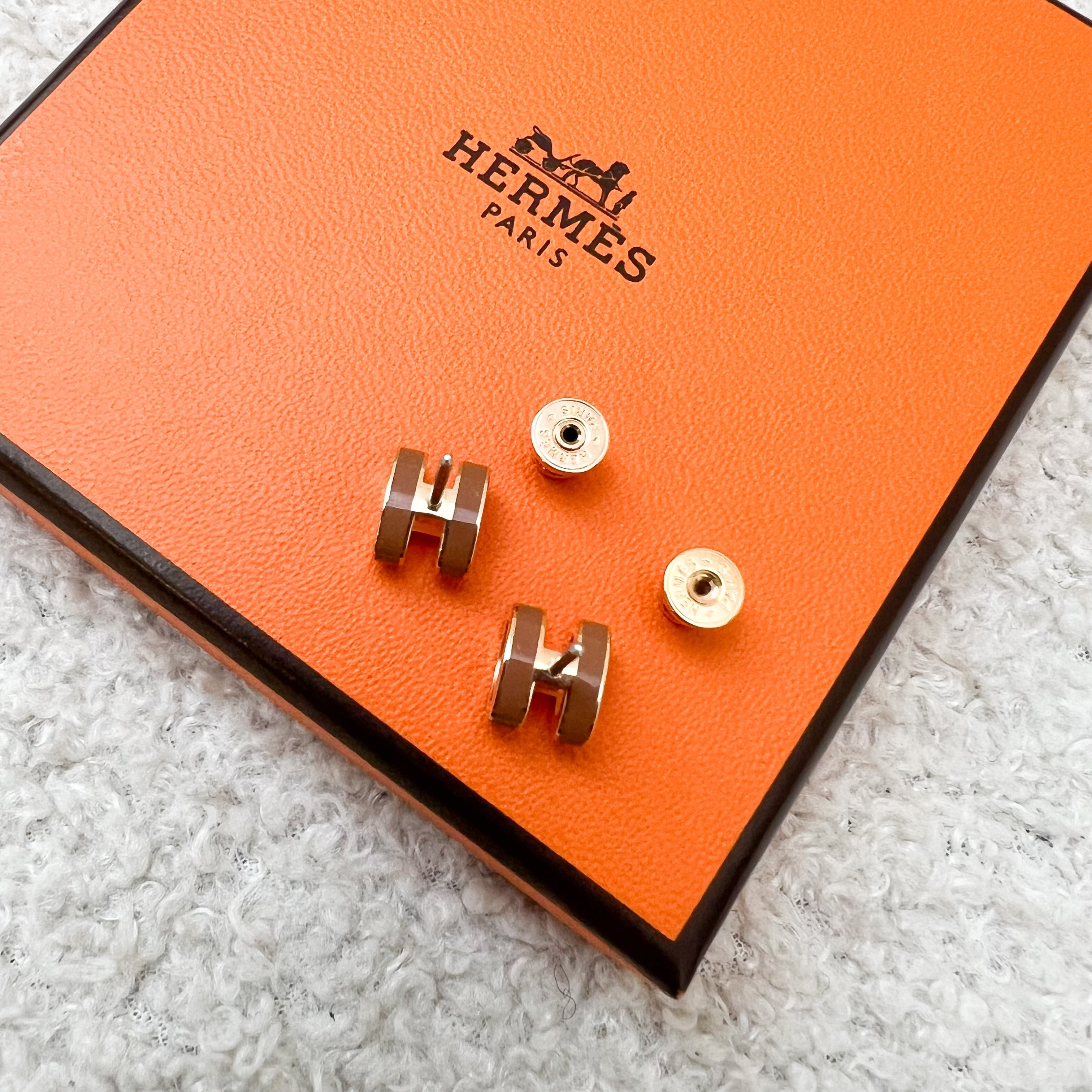 Hermes Mini Pop H Earrings in Gold Enamel and RGHW